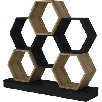 Librería WellHome, 100% tablero aglomerado rechapado en melamina, color negro roble