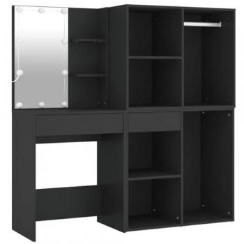 Tocador con LED y armarios de madera contrachapada negro