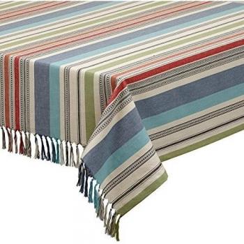 Design Imports 52 Square Mediterranean Stripe Tablecloth by Design Imports