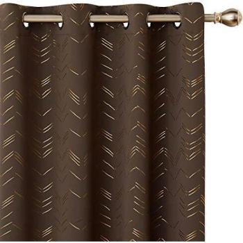Amazon Brand - Umi Cortinas Salon Opaca de Dibujos Líneas con Ollaos 2 Piezas 140x245cm Marrón