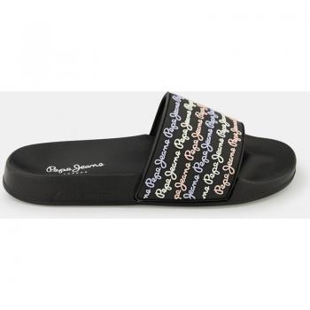 Pepe Jeans Slider Set W Chanclas de Mujer en Negro Tipo Pala con Logotipo Multicolor