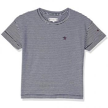Tommy Hilfiger Striped Elastic Hem S/s Camiseta, Azul