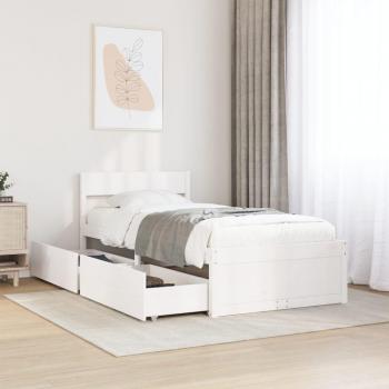 Cama sin colchón blanca 90x200 cm de madera maciza de pino con cajones