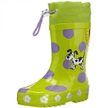 Playshoes Gummistiefel Punkte aus Naturkautschuk, mit Reflektor - botas de agua de goma niña, color verde, talla 30/31