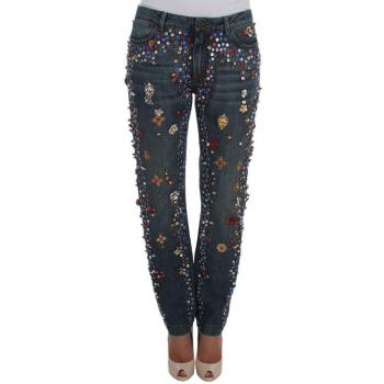 Dolce & Gabbana Crystal Roses Heart Embellished Jeans - IT38|XS