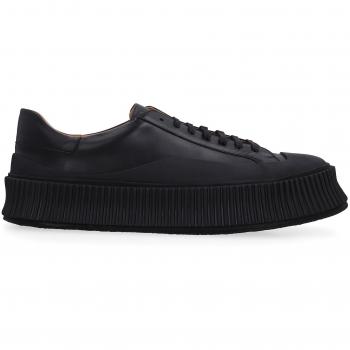 Jil Sander Men's Leather Low-Top Sneakers in Black, Size 44, Color 001, Black Calf Leather, UK Size 10