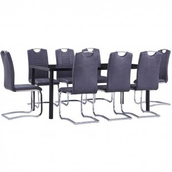 Juego de comedor 9 piezas piel de ante artificial gris