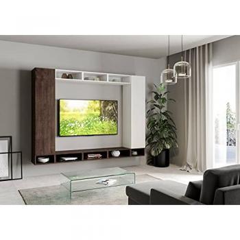 Parete de Almacenamiento Suspendida Moderna de Madera Blanca y Roble A103 L. 308 x P. 39,2