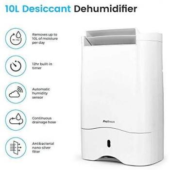 Pro Breeze Deshumidificador Desecante 10L con Tanque de 3 Litros y Potencia de 680W para Bajas Temperaturas