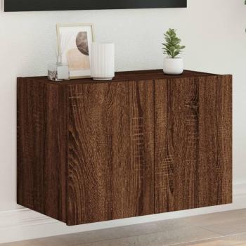 Mueble de TV de pared con luces LED 60x35x41 cm, color marrón roble, diseño moderno, ideal para salón, incluye sistema de iluminación LED