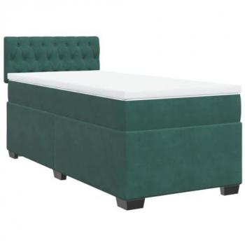 Cama box spring con colchón de terciopelo verde oscuro 90x190 cm