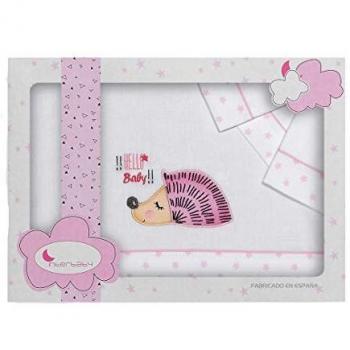 Sábanas Cuna Erizo Baby Blanco Rosa - Sábanas Cuna 100% Algodón