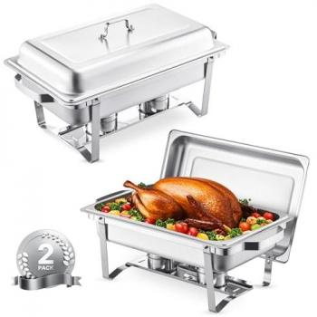 VEVOR 2-Piece 7.5L Rectangular Stainless Steel Chafing Dish Set with Lids for Buffet Catering
