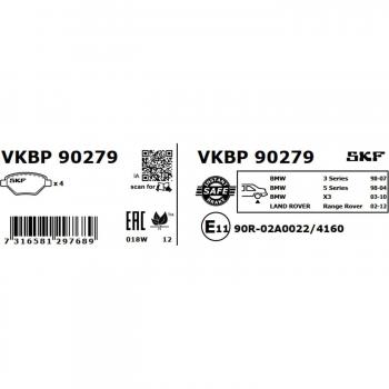 Pastillas de freno SKF VKBP 90279 - Juego de pastillas de freno para vehículos, alta calidad, diseño optimizado para un rendimiento eficiente, reducción del ruido y vibraciones, fácil instalación