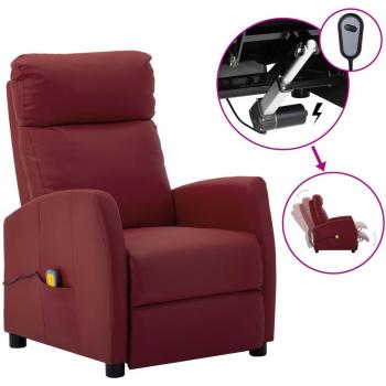 Sillón de masaje eléctrico cuero sintético rojo tinto reclinable vidaXL