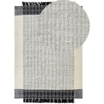 Alfombra de Lana y Algodón Blanco y Negro 160 x 230 cm Hecha a Mano con Borlas