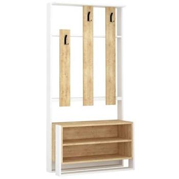Mueble de entrada Chester H180 cm con 3 estantes y 3 ganchos para abrigos