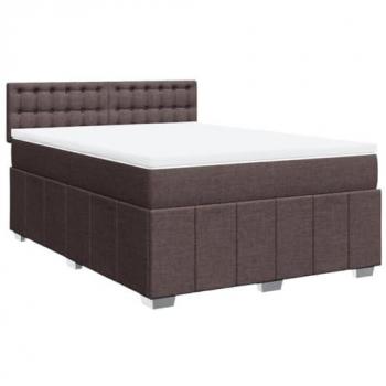 Cama box spring con colchón tela marrón oscuro 160x200 cm