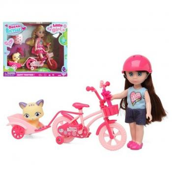 Muñeca con Mascota Dream Bicycle Rosa - Incluye muñeca y mascota, diseño colorido, bicicleta de juguete, material plástico resistente, recomendada para niños a partir de 3 años