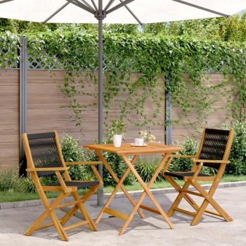 vidaXL 3 Piece Bistro Set - Black Polypropylene and Solid Wood, includes two chairs and a table, weather-resistant, suitable for outdoor use, modern design
