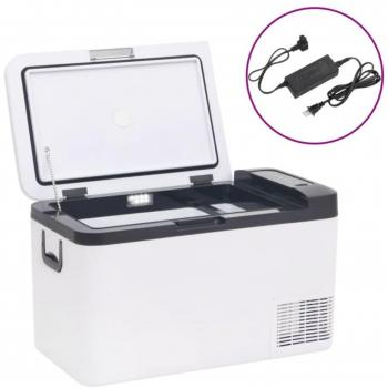 Nevera portátil 25 L con asa y adaptador PP y PE, negro y blanco