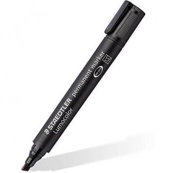 STAEDTLER-Lote de 6 rotuladores permanentes STAEDTLER Lumocolor 350, color negro, punta biselada