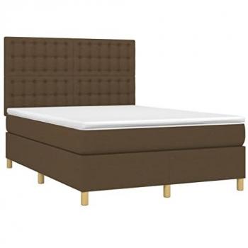 Cama box spring colchón luces LED tela marrón oscuro 140x190 cm