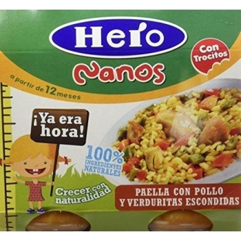 Hero Nanos Paella de Pollo con Verduritas Escondidas, Tarritos de Cristal - Paquete de 2 x 250 gr - Total: 500 gr