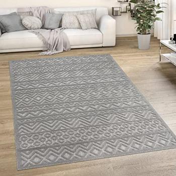 Alfombra Nordica Monocromo Etnica Lisa Gris 200x280 cm para Salón, Habitación, Cocina y Exterior - Paco Home