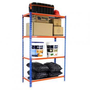 Estantería Metálica Simonclick Megaplus 4 Baldas 1500x1200x500 mm, Capacidad de 200 kg, Color Azul/Naranja/Galvanizado