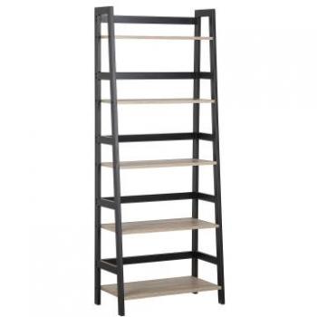 Estante tipo escalera Croydon de Beliani, efecto madera clara y negra, dimensiones 163 x 64 cm, estantería inclinada de 5 niveles