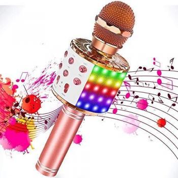 SaponinTree Microfono Inalámbrico Karaoke, Micrófono Karaoke Bluetooth Portátil con Altavoz con Luces de Baile LED para Canta Partido Musica Reproductor