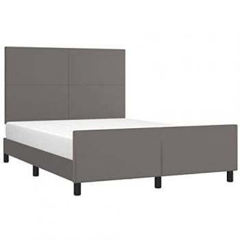 Estructura de cama con cabecero tapizado en cuero sintético gris 140x200 cm