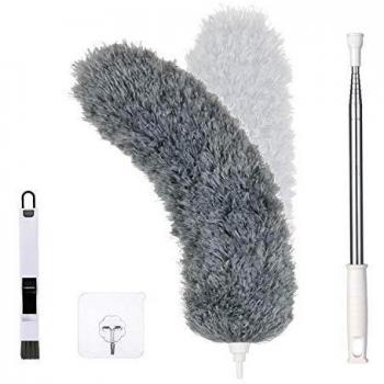 Vicloon Plumero de Limpieza, Microfibra Plumero con 2 en 1 Ranuras Cepillo de Limpieza, Extensible Ajustable Lavable con 245cm Barra Telescópica para Ventanas Persianas Muebles Coches - Gris Oscuro