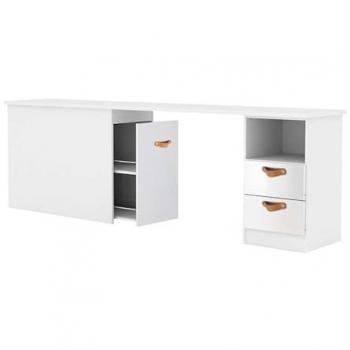 Escritorio con Almacenaje Lea 90 Aglomerado Blanco Cuero 76,5x242x45cm
