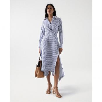 Salsa Jeans - Vestido camisero de rayas de manga larga y vestido midi asimétrico