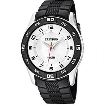 Calypso Men's Quartz Watch with White Dial Analogue Display and Black Plastic Strap K6062/3