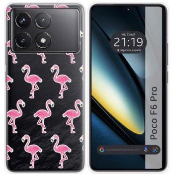 Funda de Silicona Transparente para Xiaomi Poco F6 Pro 5G con Diseño de Flamenco