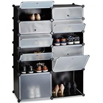 Zapatero Modular de Plástico Negro con 12 Compartimentos, 125 x 94 x 37 cm - Relaxdays