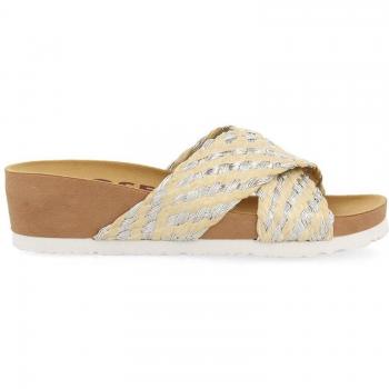 Sandalias con cuña estilo bio de dos tiras en material de rafia
