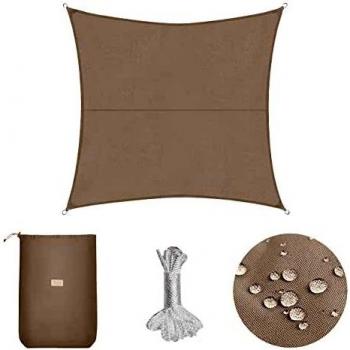 Sekey Toldo Vela de Sombra Impermeable 4x4m Cuadrada Protección Rayos UV, Resistente al Desgarro, para Terraza Balcon Patio Exteriores Jardín, con Ojales y Cuerdas de Fijación, Gris Pardo