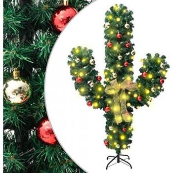 Cactus de Navidad con soporte y LEDs verde 150 cm PVC