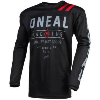 Camiseta de Cross O'Neal Element Negro-Gris, Jersey de Motocicleta Enduro Motocross, Material Transpirable, Protección Acolchada para los Codos, Máxima Libertad de Movimiento, Adultos
