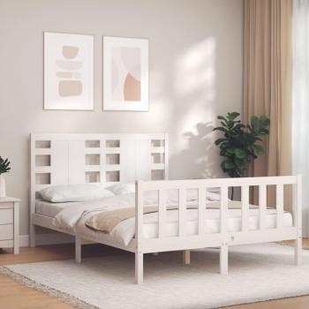 Estructura de Cama de Matrimonio con Cabecero de Madera Maciza Blanca vidaXL