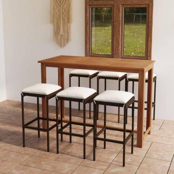 7-Piece Brown Garden Bar Set with Cushions