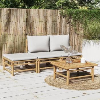 4-Piece Bamboo Garden Lounge Set with Light Gray Cushions