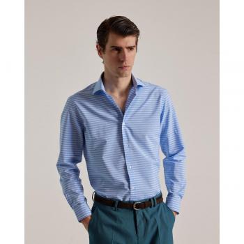Camisa de Hombre Slim Fit Rayas Horizontales Celeste