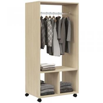 Armario Ropero HOMCOM con Ruedas, Barra y Estantes Abiertos, Organizador para Colgar Ropa de Dormitorio, Dimensiones: 60x40x128 cm, Color Natural