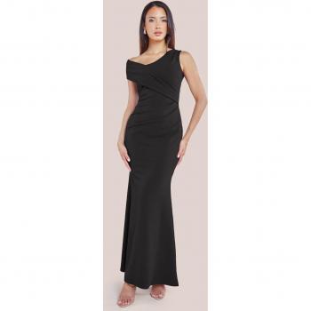 Goddiva Scuba Crepe Off The Shoulder Maxi Dress - Black