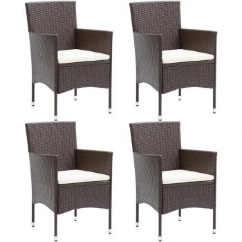 Heze Garden Dining Chairs Set of 4 Poly Rattan Brown With Cream Cushions
